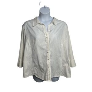 Cato Women‎ 26/28W White Paisley 3/4 Sleeve Jacquard Button Down Shirt Thrashed